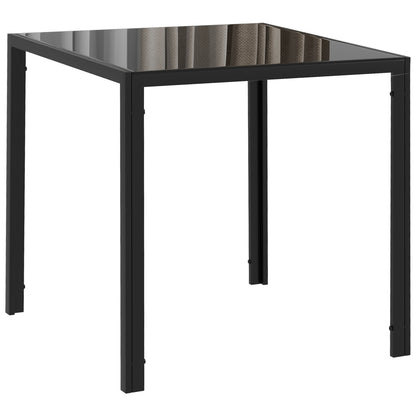 Square Dining Table | 75x75x75cm | 6mm Tempered Glass Top | Powder Coated Steel Legs | 2-4 People | 80kg | Black