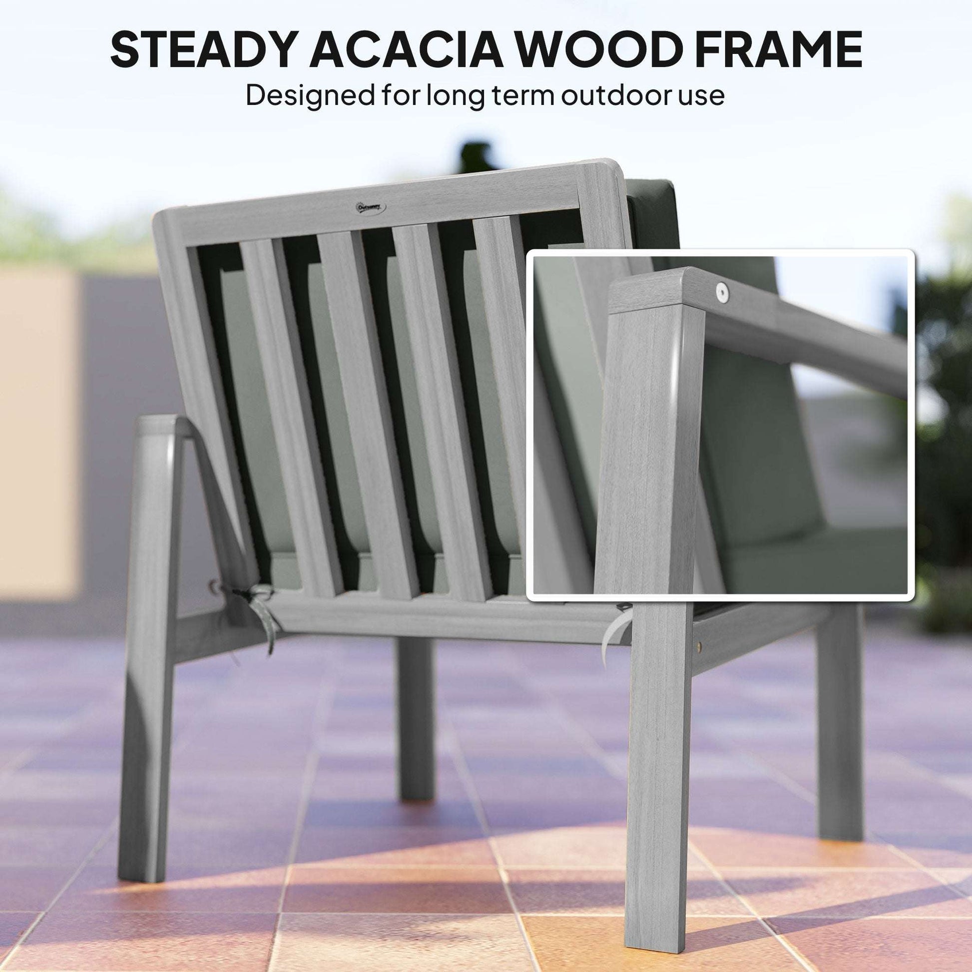 Outsunny 4-Piece Acacia Wooden Garden Furniture Set with Cushions - Light Grey