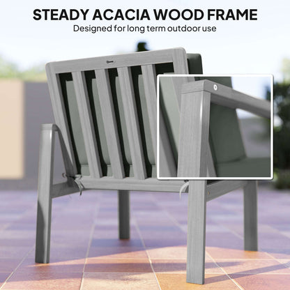 Outsunny 4-Piece Acacia Wooden Garden Furniture Set with Cushions - Light Grey