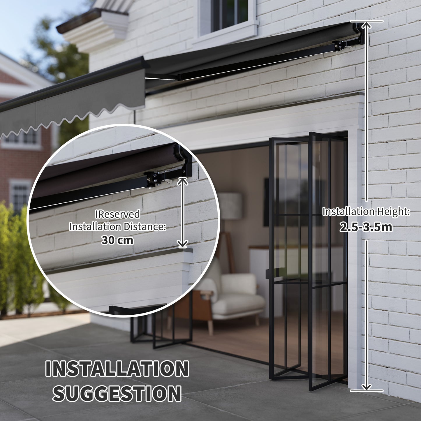 2.5 x 2m Electric Awning with LED Light and Remote Controller, Aluminium Frame DIY Retractable Awning, UV50+ Sun Shade Canopy