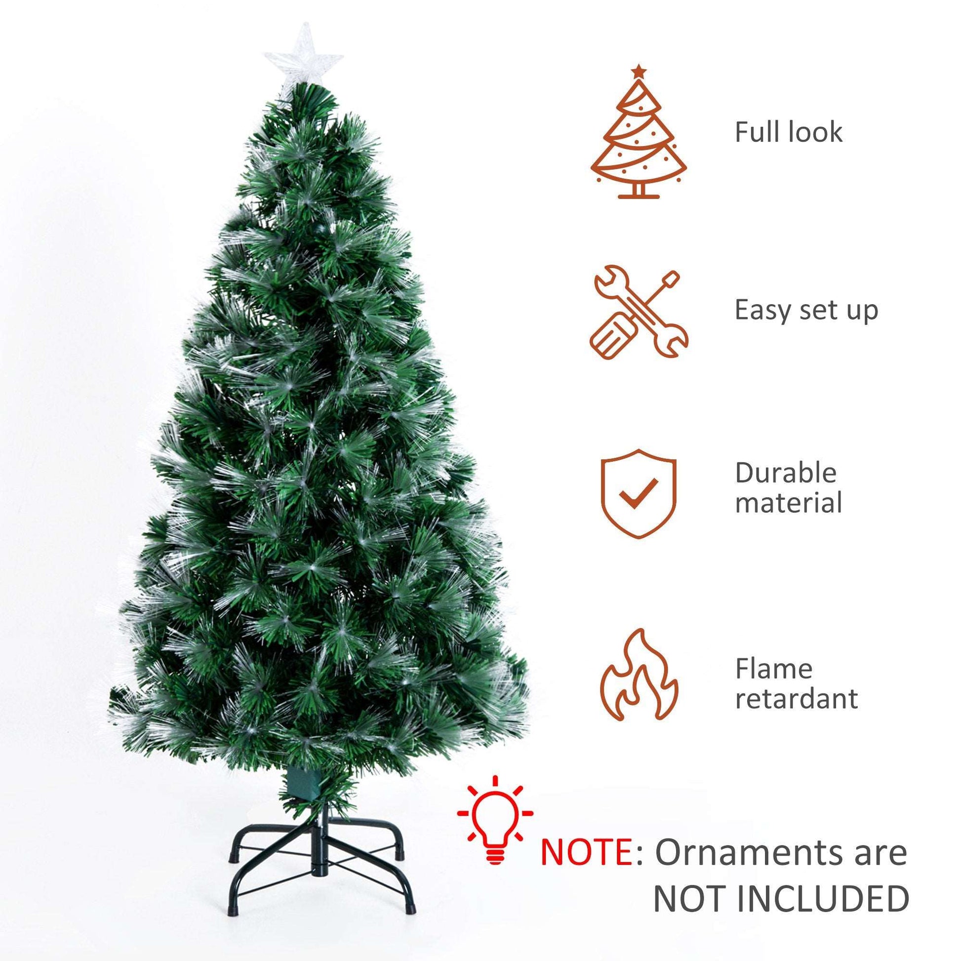1.2m Tall Artificial Tree Fibre Optic Colourful LED Pre-Lit Holiday Home Christmas Decoration with Flash Mode, Green