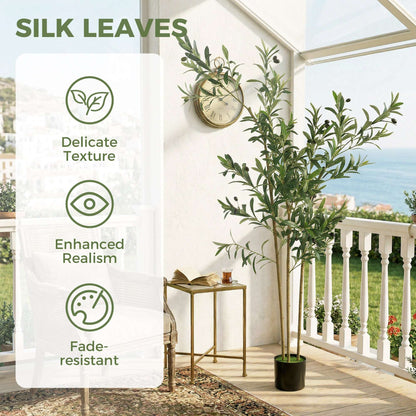 Artificial Olive Tree | 148cm | 553 Silk Leaves | Shapeable Branches | Cement Pot | No Maintenance | Green