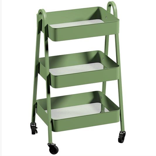Three-Tier Storage Cart Trolley - Green / Pink