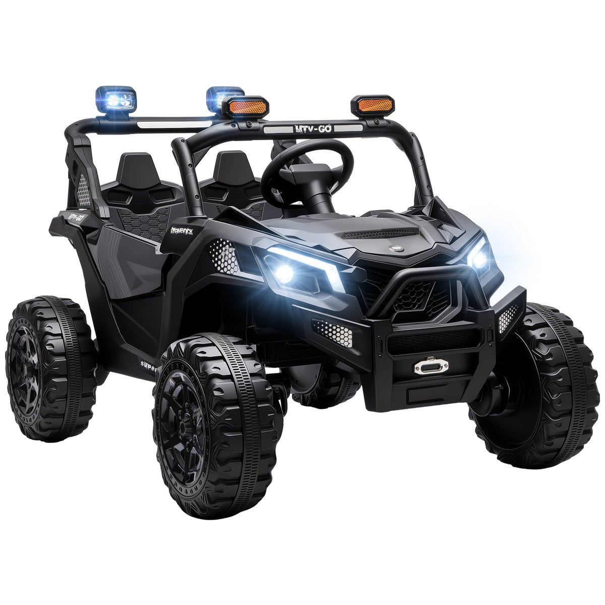 AIYAPLAY 24V 2-Seater Electric Ride-On UTV | Dual 120W Motors | Parent Remote & Suspension | LED Lights & USB Music | Green, Black or Pink | Ages 3–8