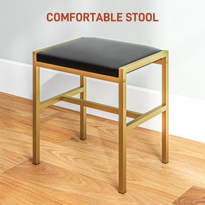 Dressing Table with Lighted Mirror, Cushioned Stool, Drawers, Shelves, Makeup Vanity Desk Set, Modern Dresser Vanity Table for Bedroom, Black