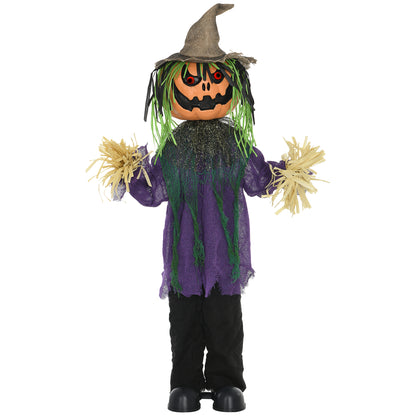 114cm 45" Pumpkin Outdoor Halloween Decoration, Halloween Animatronic with Sound Activated, Light Up Eyes, Music, Animated Prop for Haunted House