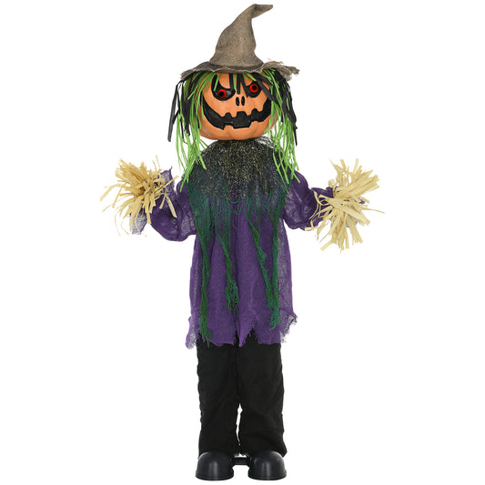 114cm 45" Pumpkin Outdoor Halloween Decoration, Halloween Animatronic with Sound Activated, Light Up Eyes, Music, Animated Prop for Haunted House