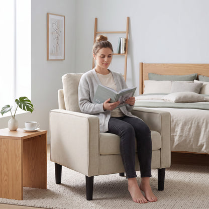 Accent Armchair | Cream, Grey & Green Linen-Look Chair with Spring Seat and Removable Pillow