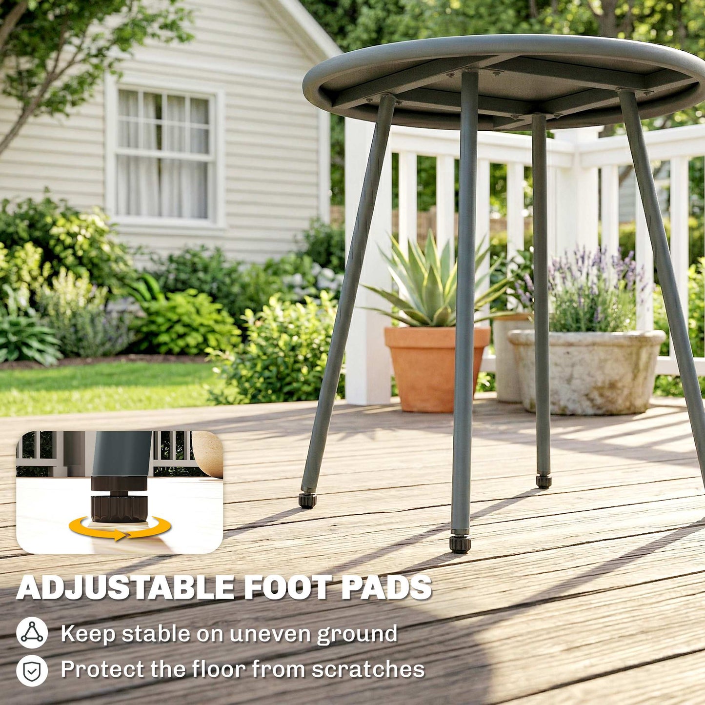 3-Piece Rattan Bistro Set | 2 Chairs & Round Table | Adjustable Feet | 120kg | Galvanised Steel | Dark Grey