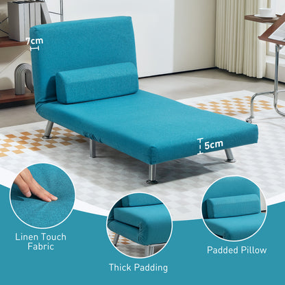 Single Linen-Feel Sleeper Chair - Dark Blue