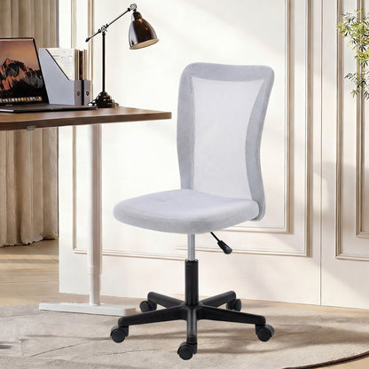 Armless Mesh Office Chair | 360° Swivel | Adjustable Height 40-52cm | 6cm Padded Seat | Breathable Mesh Back | 120kg | Space Saving | White