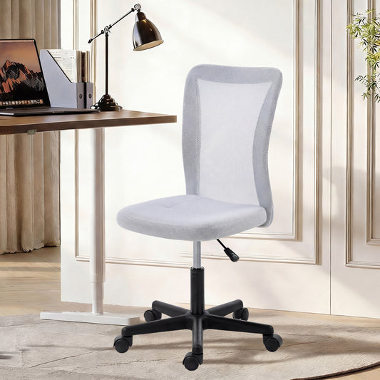 Armless Mesh Office Chair | 360° Swivel | Adjustable Height 40-52cm | 6cm Padded Seat | Breathable Mesh Back | 120kg | Space Saving | White