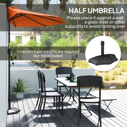Half Round Wall Parasol Umbrella | UV & Splash Resistant Polyester | Powder-Coated Metal Frame | Crank Handle | Ideal for Balcony Patio & Small Gardens | 269x138x236cm | Orange