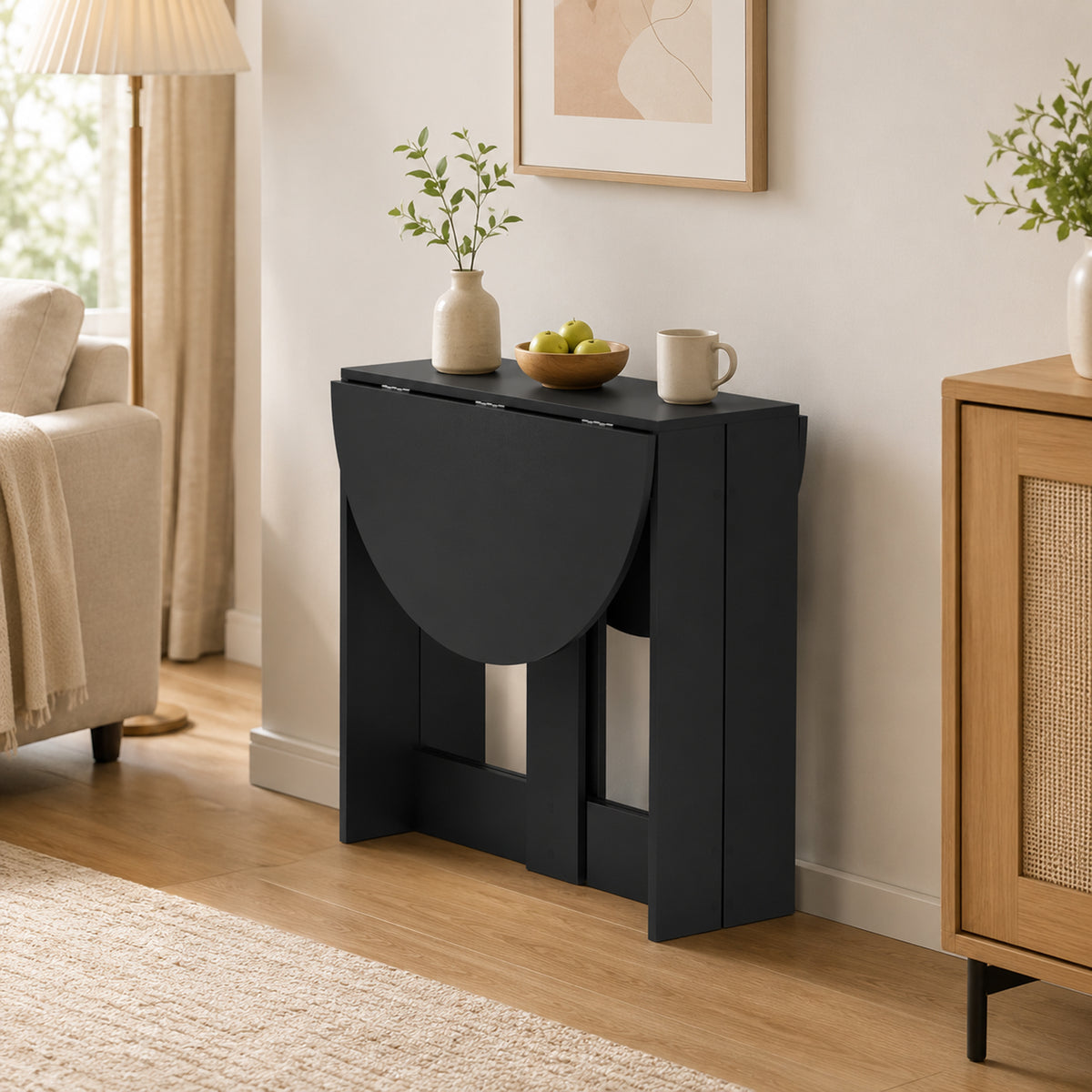 Black Drop-Leaf Dining Table | Folding Space-Saving Table with 3 Configurations | Seats 2-4 | 104 x 76 x 73.7 cm | Kitchen & Small Apartment Furniture