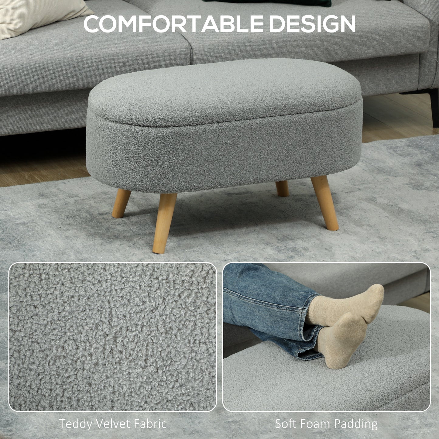 Teddy Fleece Storage Ottoman - Grey