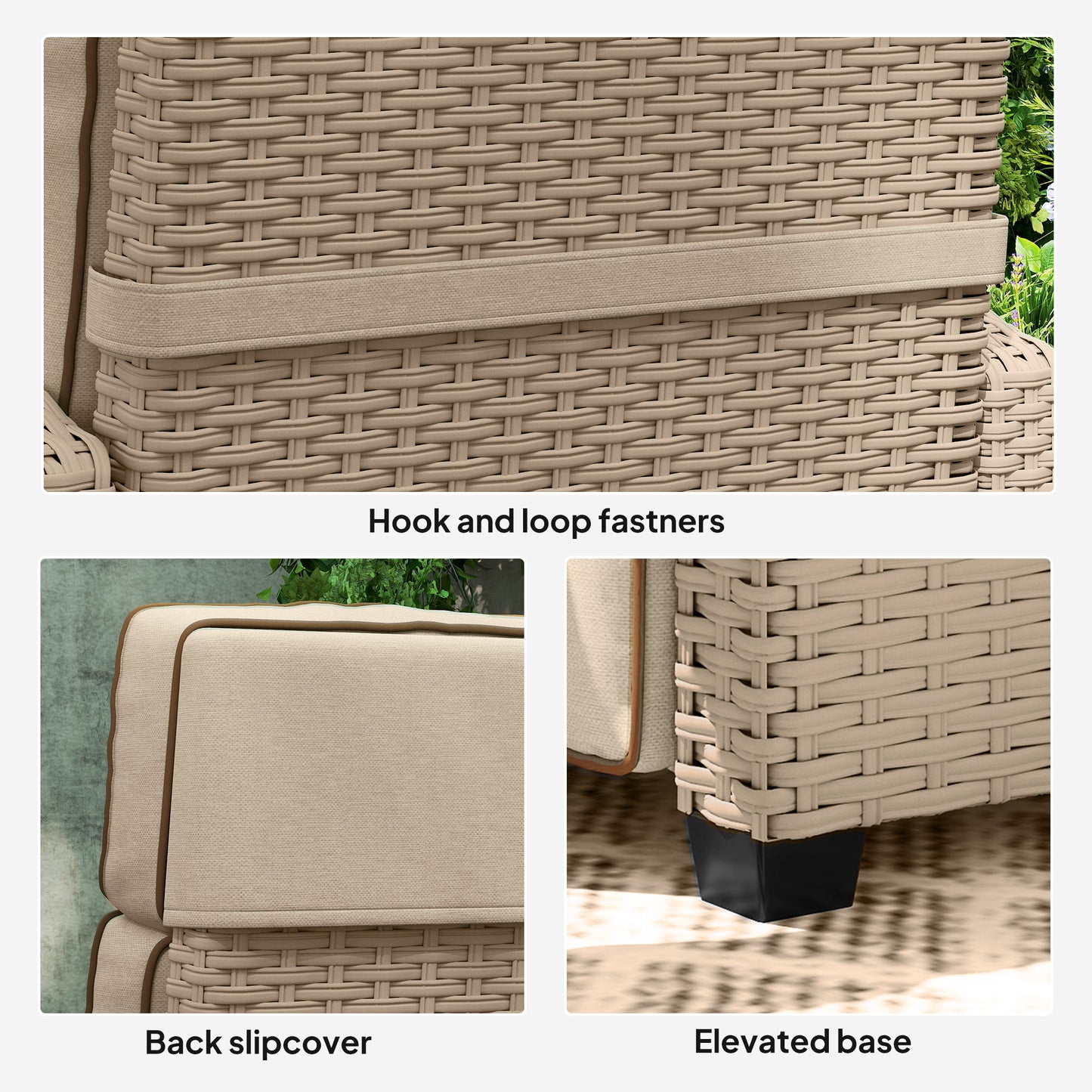 Rattan Garden Recliner Chair, Adjustable Backrest Reclining with Flip Table, Cushion and Footrest, Indoor Outdoor Lounge Reclining Sun Lounger for Patio