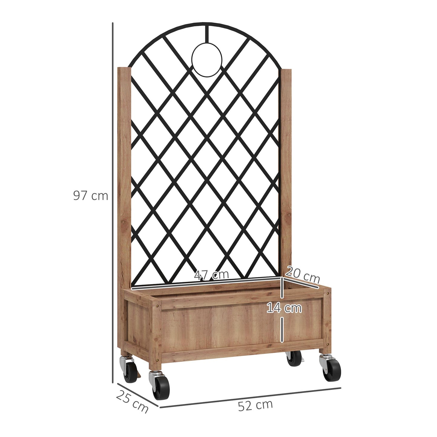 Raised Garden Bed W/ Metal Trellis, Pack of 2 Wooden Elevated Planter & Wheels and Drainage Holes for Climbing Plants, Fruits, Vegetables, Flowers
