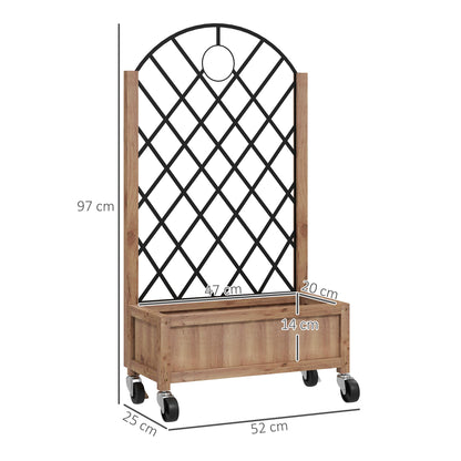 Raised Garden Bed W/ Metal Trellis, Pack of 2 Wooden Elevated Planter & Wheels and Drainage Holes for Climbing Plants, Fruits, Vegetables, Flowers