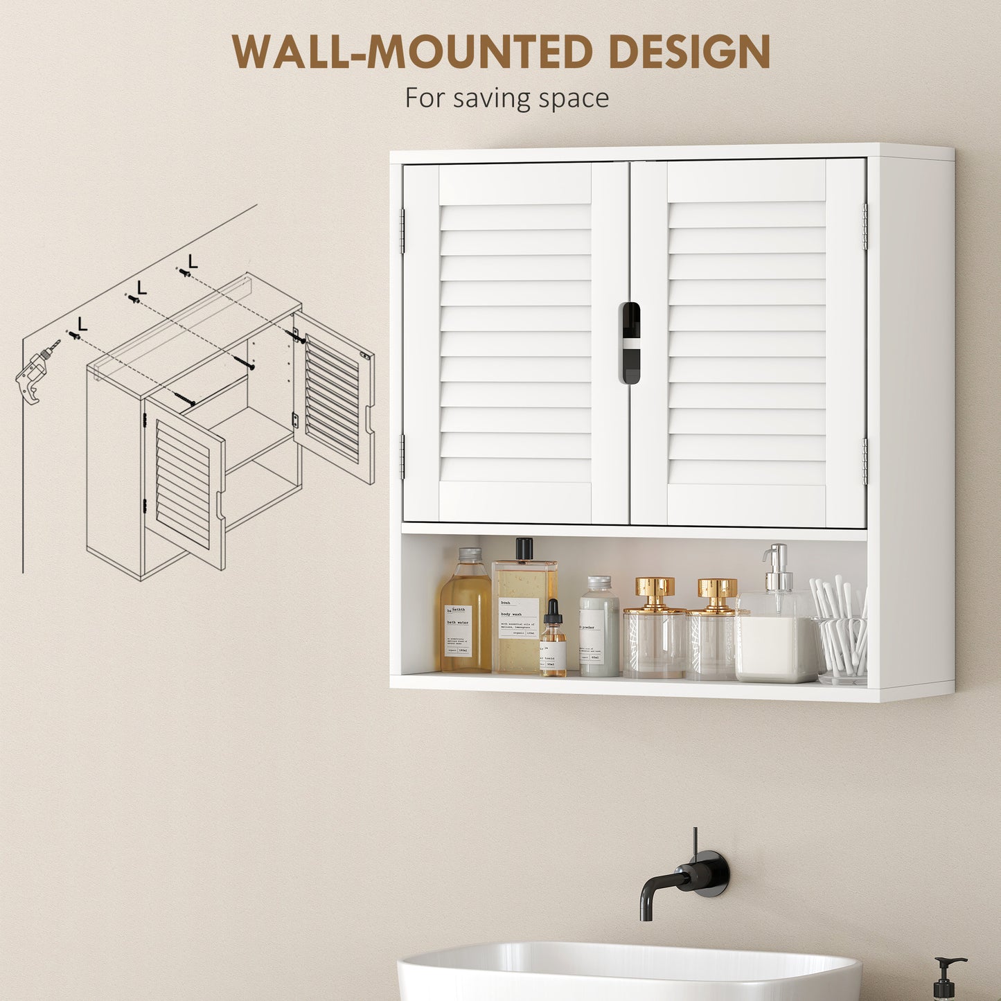Bathroom Cabinet, Wall Mounted Storage Cabinet with Adjustable Shelves, 60 x 20 x 60 cm