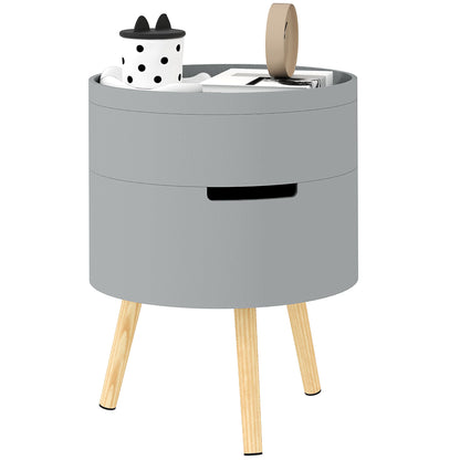 3-Tier Coffee Table, Round End Table with 2 Hidden Compartments and Detachable Tray, with Storage for Living Room, Grey