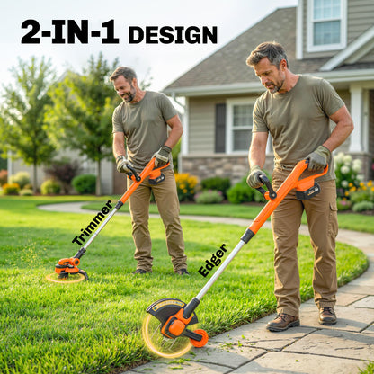 Cordless Strimmer with 2 x 4.0Ah Lithium Batteries & Charger, 2-in-1 Lightweight Cordless Grass Trimmer and Lawn Edger