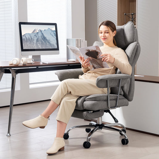 Leathaire Reclining Office Chair with Lumbar Support Pillow - Grey