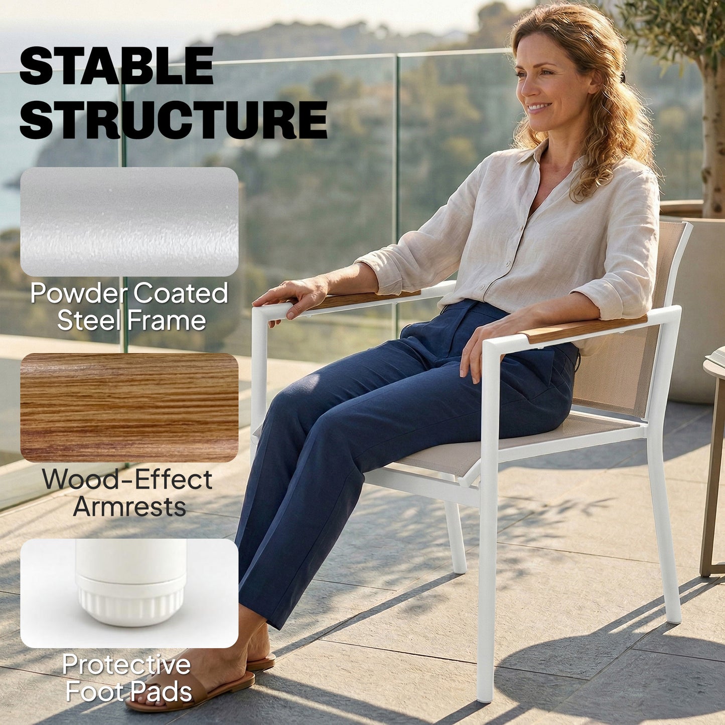 4-Piece Garden Furniture Set | Loveseat, 2 Armchairs & Table | Breathable Mesh | Khaki