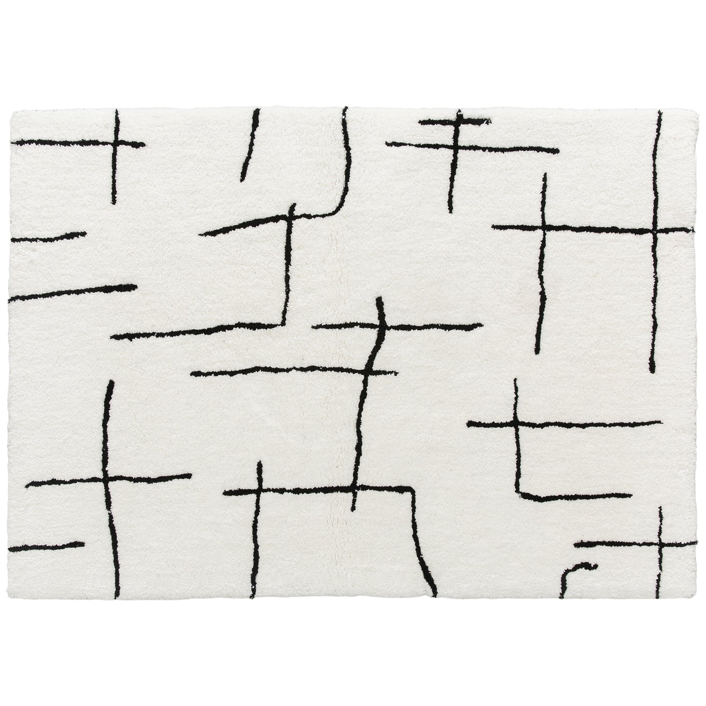 Modern Fluffy Geometric Area Rug | 100% Polyester High Pile | Washable | Cream Abstract Pattern | 170x120cm | Living Room Bedroom Dining Room Home Office