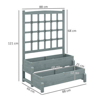 2-Tier Raised Garden Bed with Trellis, Wooden Elevated Planter Box Outdoor Raised Planter for Climbing Plants, Fruits, Vegetables, Flowers, Grey