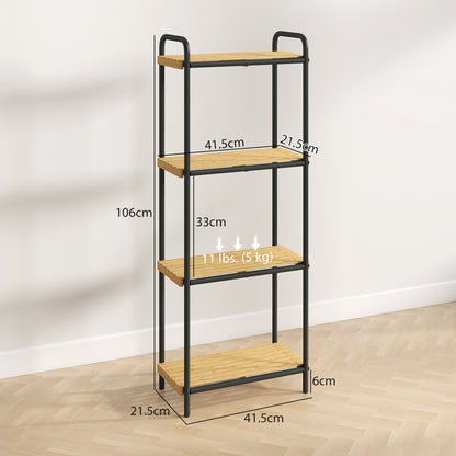4-Tier Bamboo Bathroom Storage Shelf, Freestanding Narrow Shelving Unit with Slatted Shelves for Kitchen Bathroom Living Room, 41.5 x 21.5 x 106 cm, Natural and Black