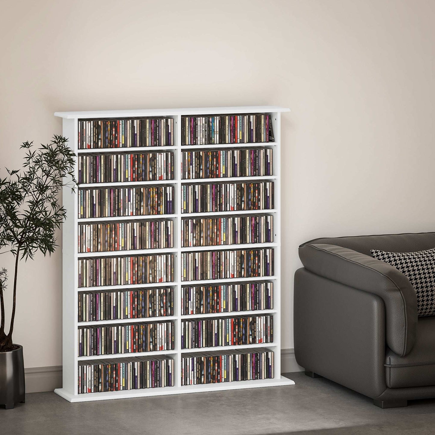 16-Compartment Media Shelf Unit Organiser - White / Brown