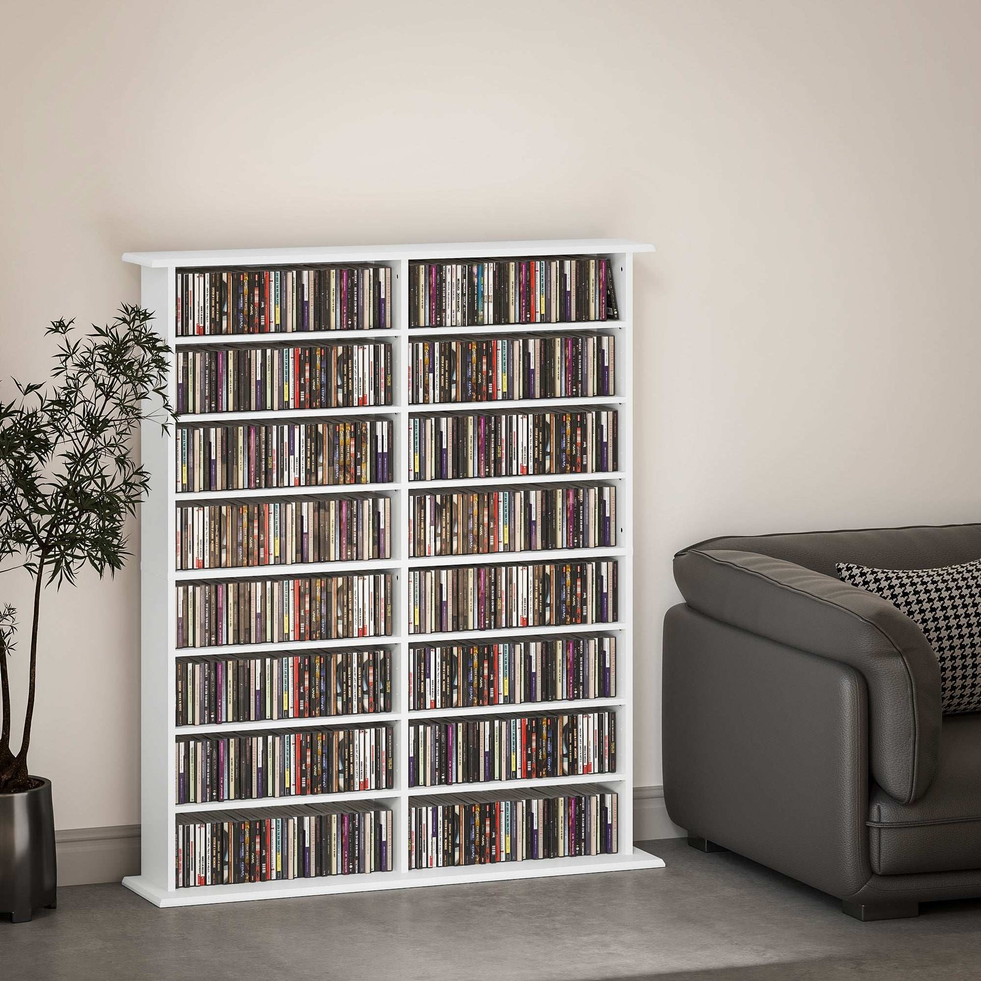16-Compartment Media Shelf Unit Organiser - White / Brown