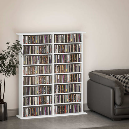 16-Compartment Media Shelf Unit Organiser - White / Brown