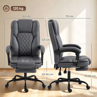 High-Back Executive Reclining Office Chair | 90-135° Recline | Linkage Armrests | Retractable Footrest | Pocket Spring & Foam Seat | PU Leather | EN1335 & BS5852 | 120kg | Grey