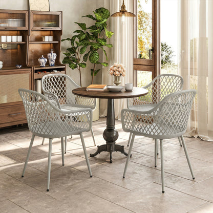 Set of 4 Garden Dining Chairs | Diamond Cut-Out Back | Armrests | Anti-UV PP | 120kg | Grey