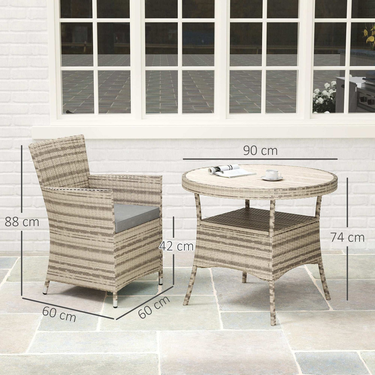 Outsunny Five-Piece Rattan Garden Set, with Two-Tier Table - Grey