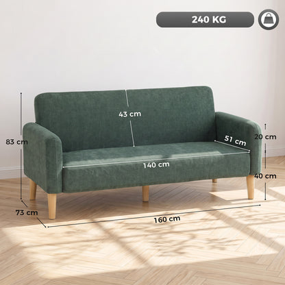 2 Seater Sofa | Dark Green Velvet-Feel Small Couch, 20cm Cushions & 240kg Capacity