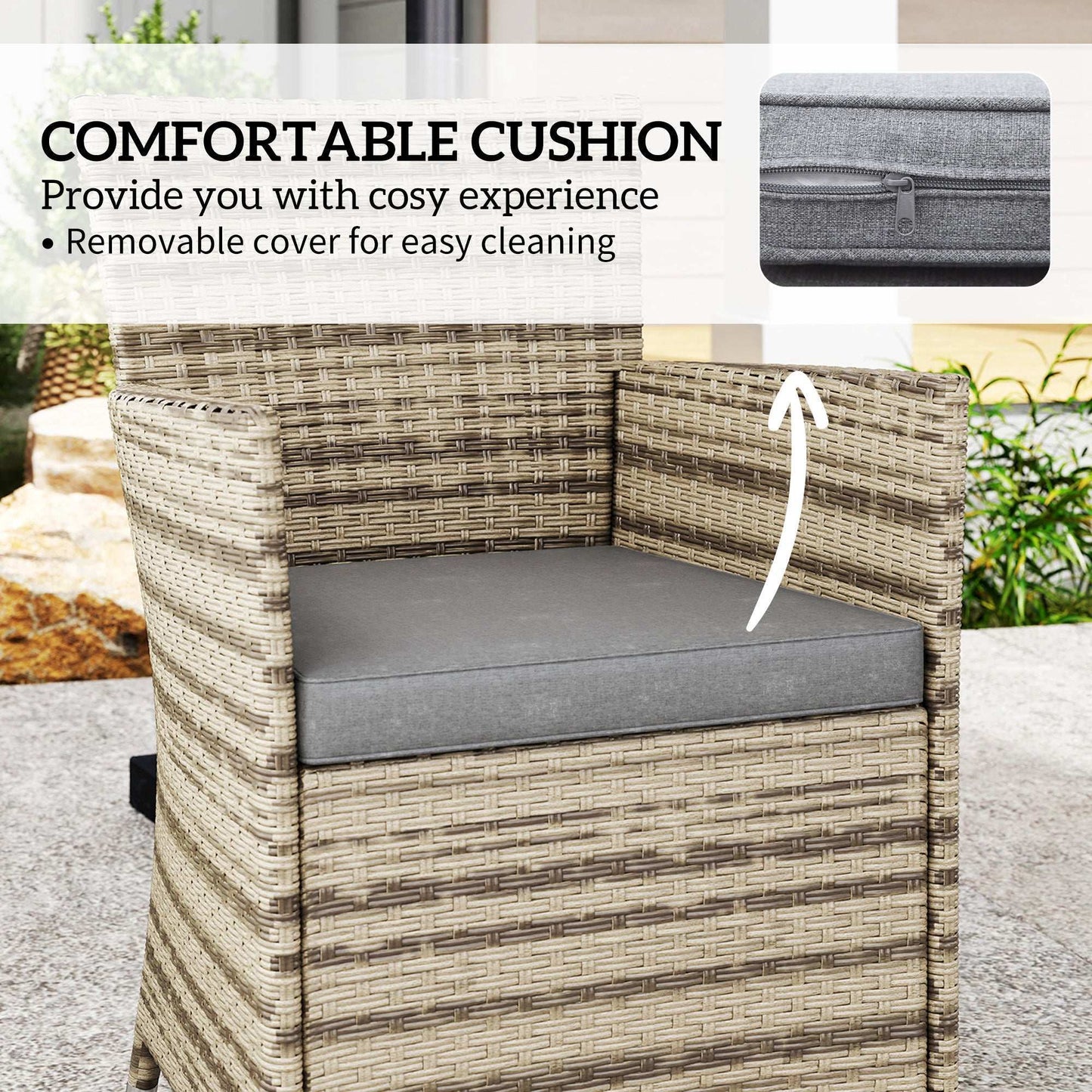 Outsunny Five-Piece Rattan Garden Set, with Two-Tier Table - Grey