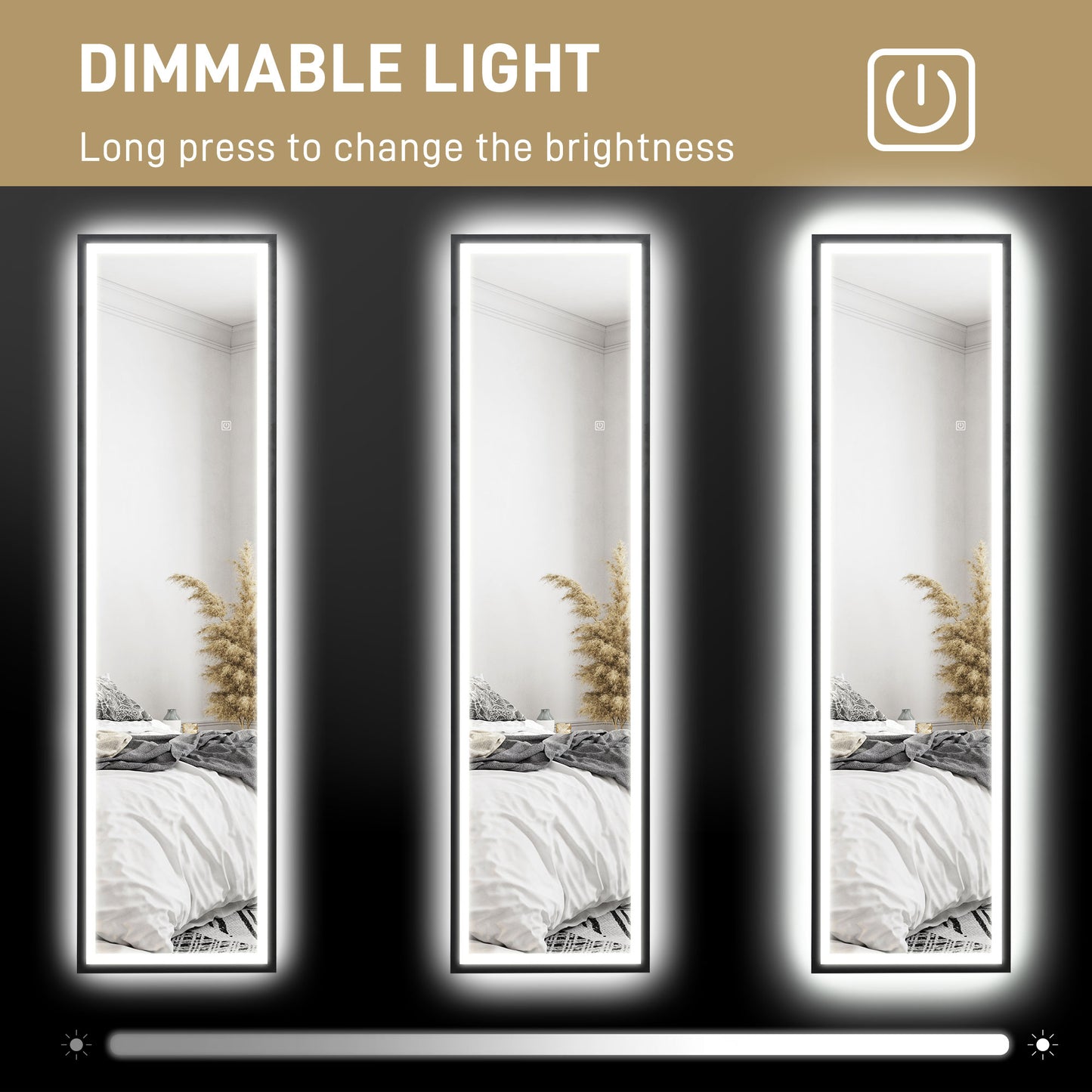 Full Length Mirror with LED Lights, 150 x 40cm Free Standing Mirror with Dimming and 3 Colour Lighting, Leaning or Wall Mirror - Black