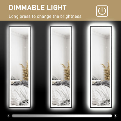 Full Length Mirror with LED Lights, 150 x 40cm Free Standing Mirror with Dimming and 3 Colour Lighting, Leaning or Wall Mirror - Black