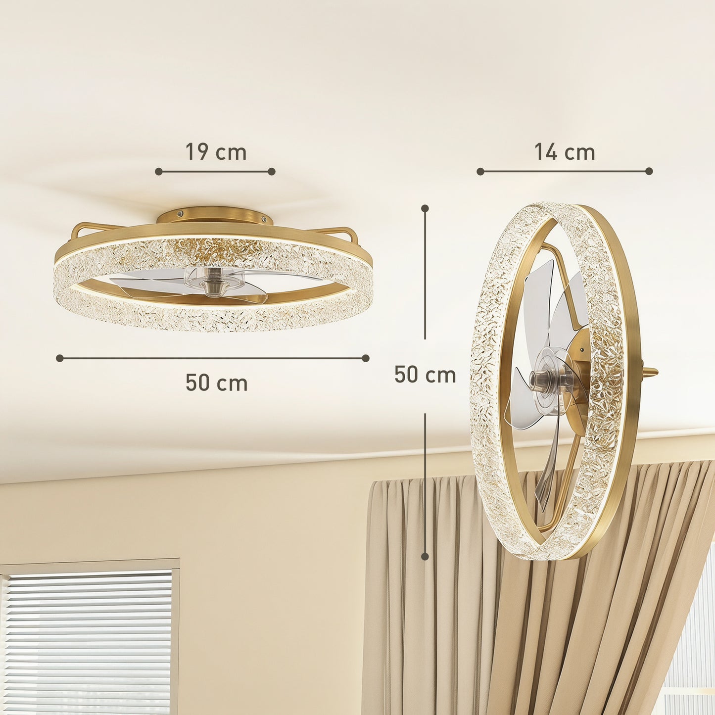 Smart Ceiling Fan with Dimmable LED Light | Remote & App Control | 6 Speeds | Gold Tone