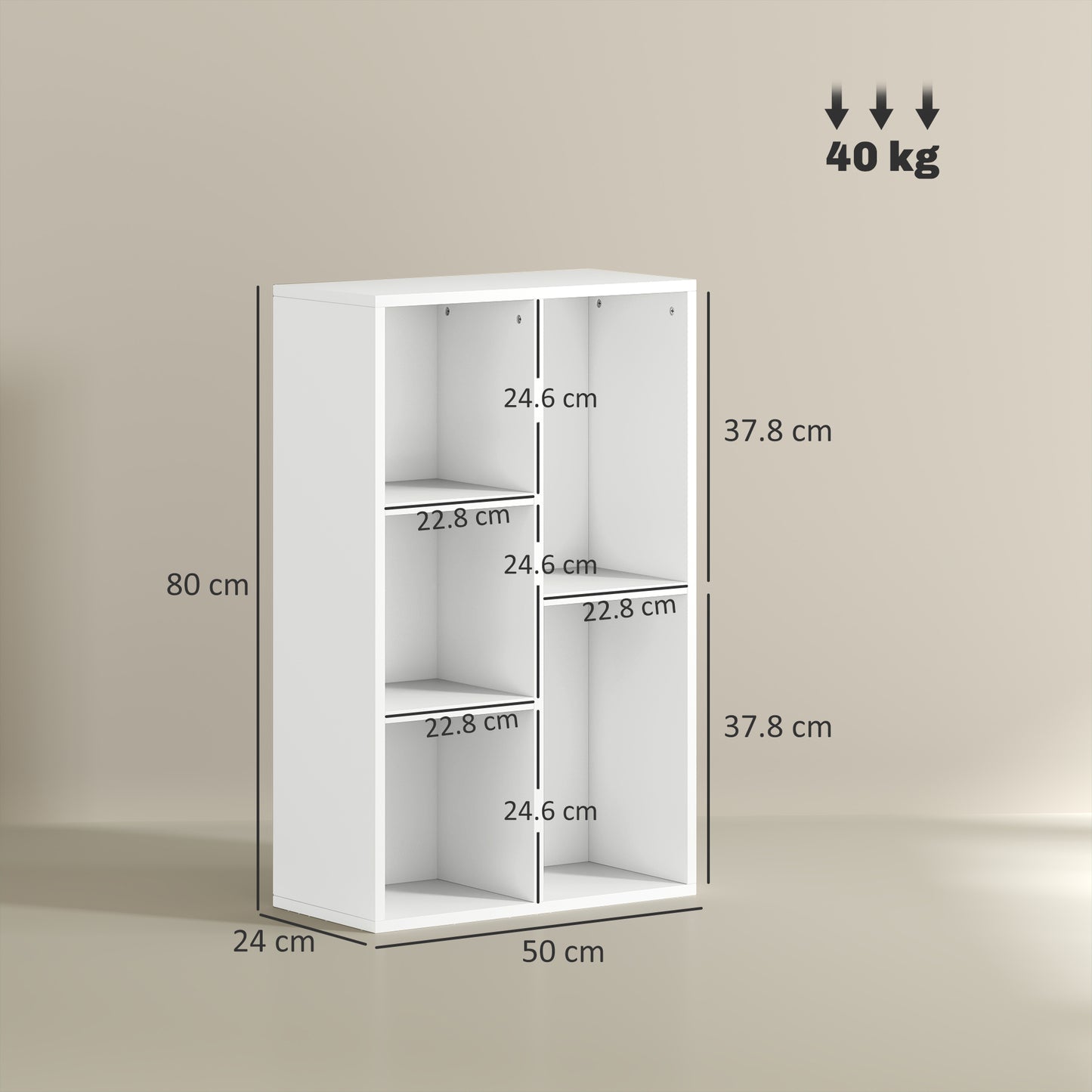 2-Tier Bookshelf with 5 Compartments - White / Black