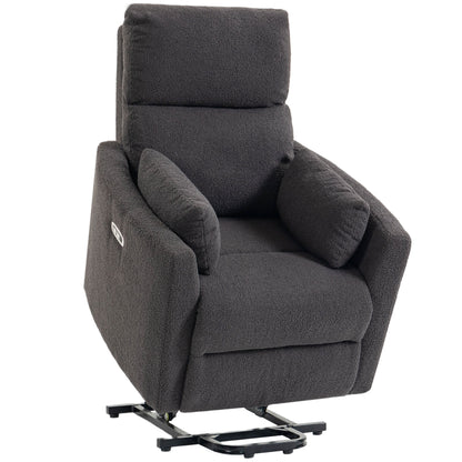 Riser Recliner Chair | 18° Power Lift & 135° Recline | 8-Point Massage & Lumbar Heat | Pocket Spring Teddy Fleece | 12cm Seat Cushion | USB-A & USB-C | Remote | 120kg | 160–200cm | Dark Grey