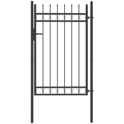Galvanised Steel Garden Gate, Outdoor Fence Gate Security Barrier with Lock, Keys and Handle W/ Classic Finials, 105 x 204 cm, Black
