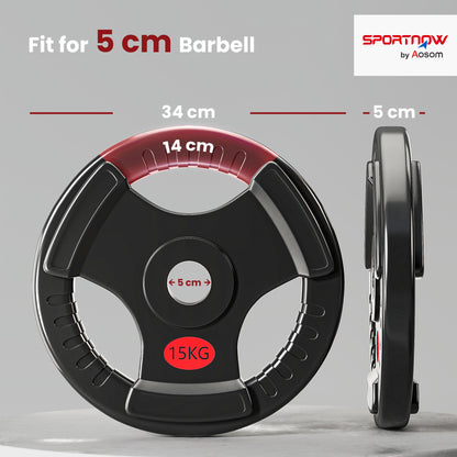 SPORTNOW Olympic Weight Plates, 2"/5cm Weight Disc Pair with Tri-Grips, 2 x 15kg Dumbbell Plates for Weightlifting and Strength Training Home Gym Fitness Workout, Black