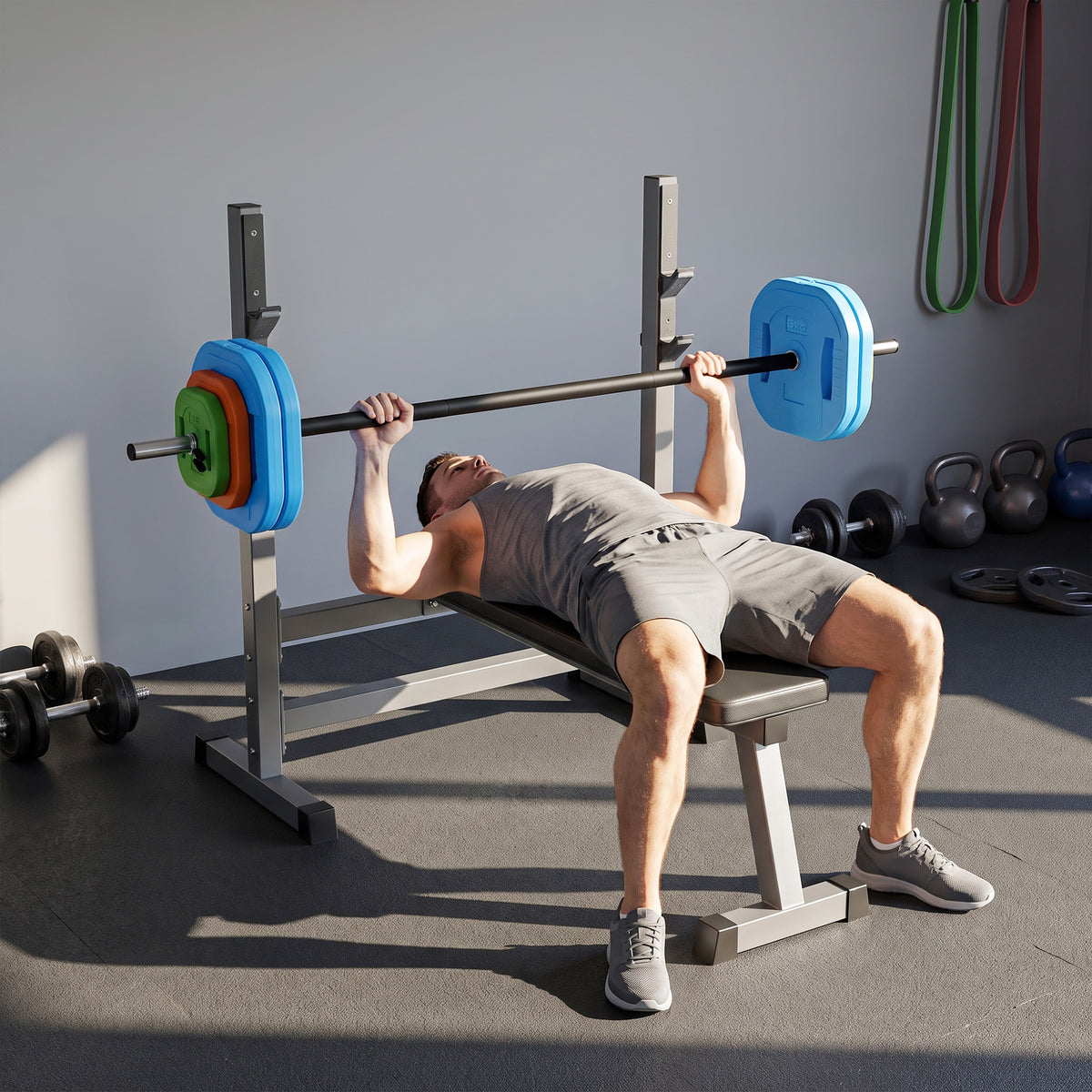 SPORTNOW Adjustable Barbell Weights Set | 20kg or 30kg Options | 140cm Three-Piece Steel Bar | Square Grip Plates & Fixing Clips | Multicolour