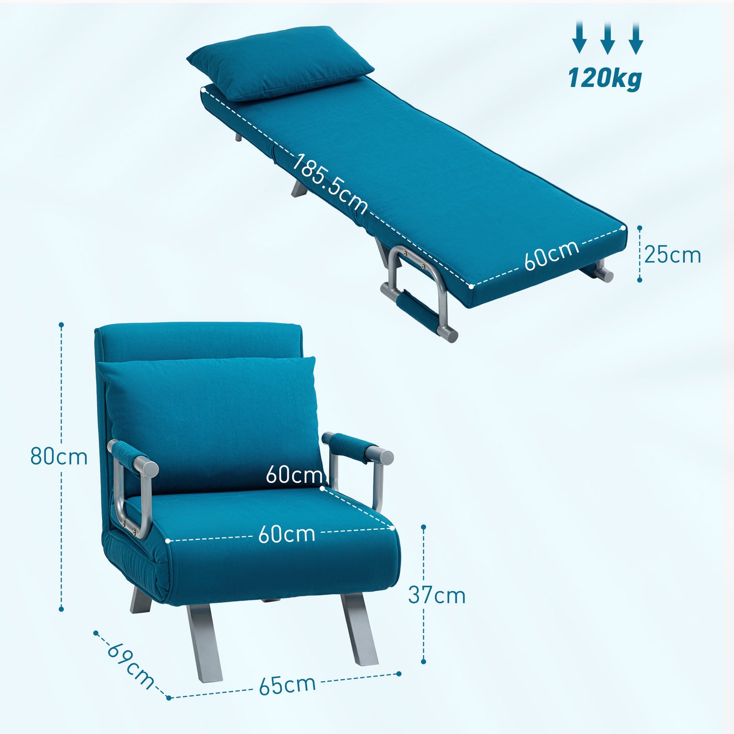 4-in-1 Faux Suede Chair Bed - Blue