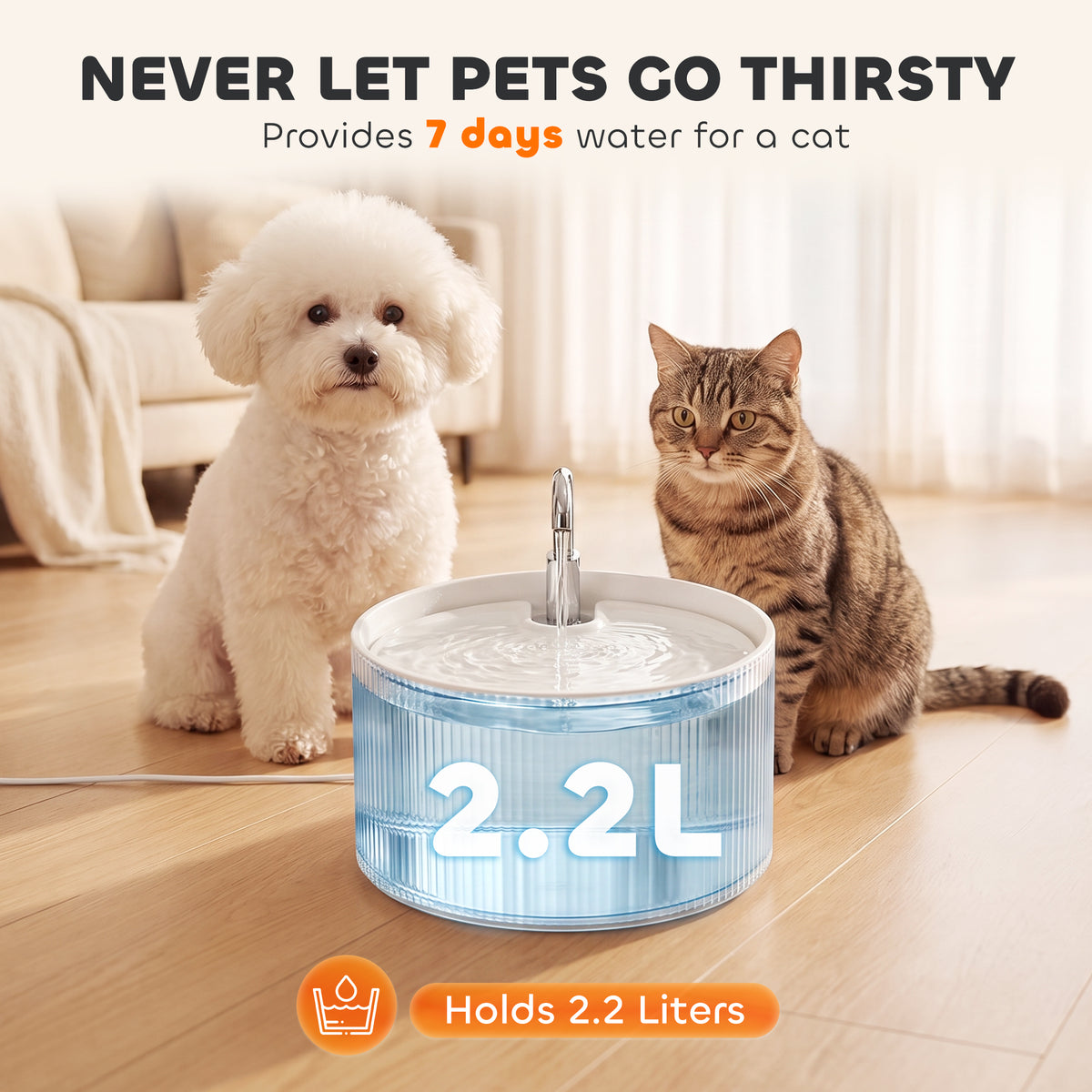 Ceramic Cat Water Fountain 2.2L | BPA-Free Dishwasher-Safe | Tap-Style Flow & Bubbling Mode | 4-Layer Filtration | Under 20dB Ultra-Quiet Pump | White | 20x21x20cm | For Cats & Dogs