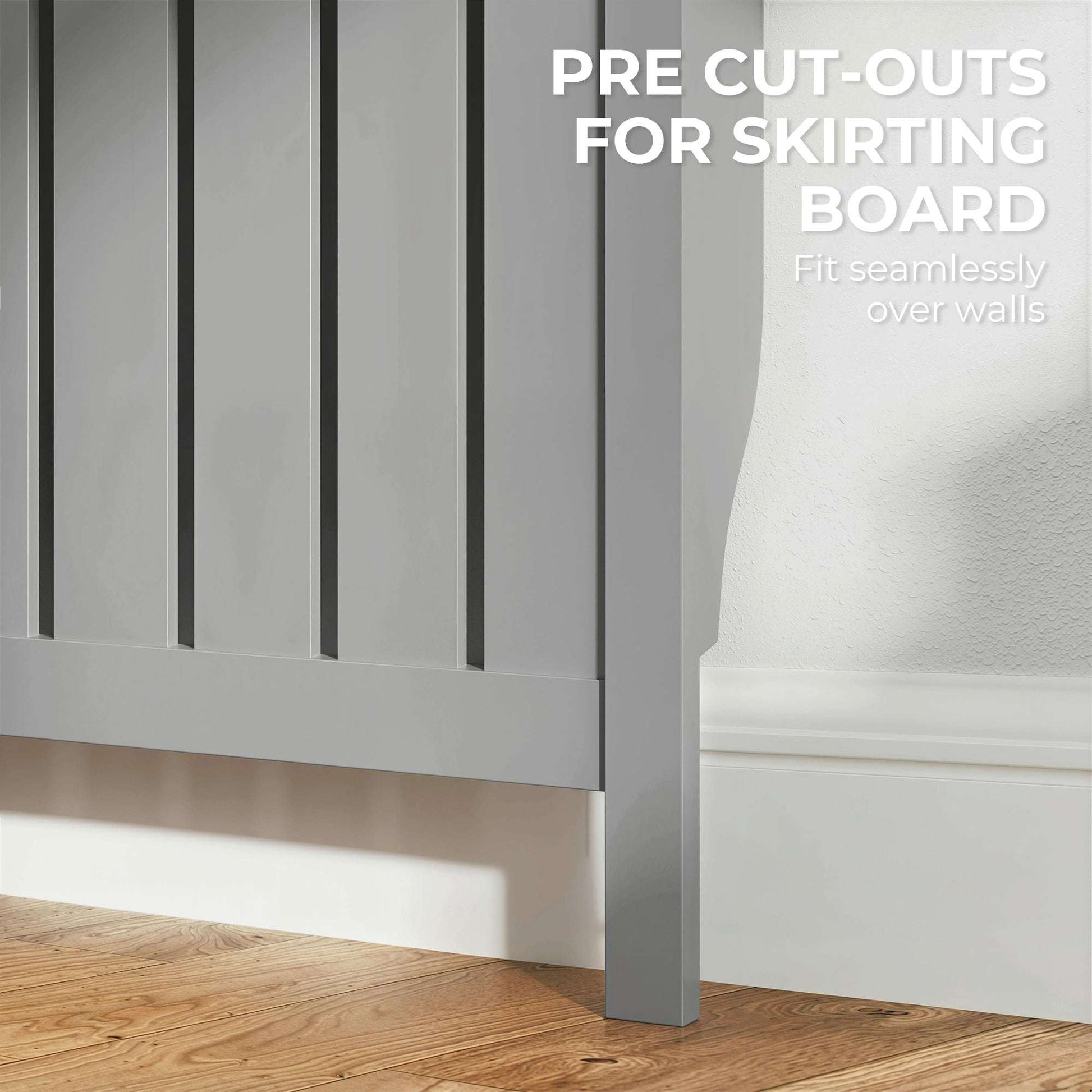 MDF & Particle Board Radiator Cover with 2 Drawers | Vertical Slats | Flat Top Display Surface | Wall Mountable | Pre-Cut Outs | 18kg Capacity | 119x19x93cm | Grey