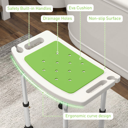 6-Level Height Adjustable Aluminium Bath Room Stool Chair Shower  w/ Padded Seat Drainage Holes Foot Pad, Green